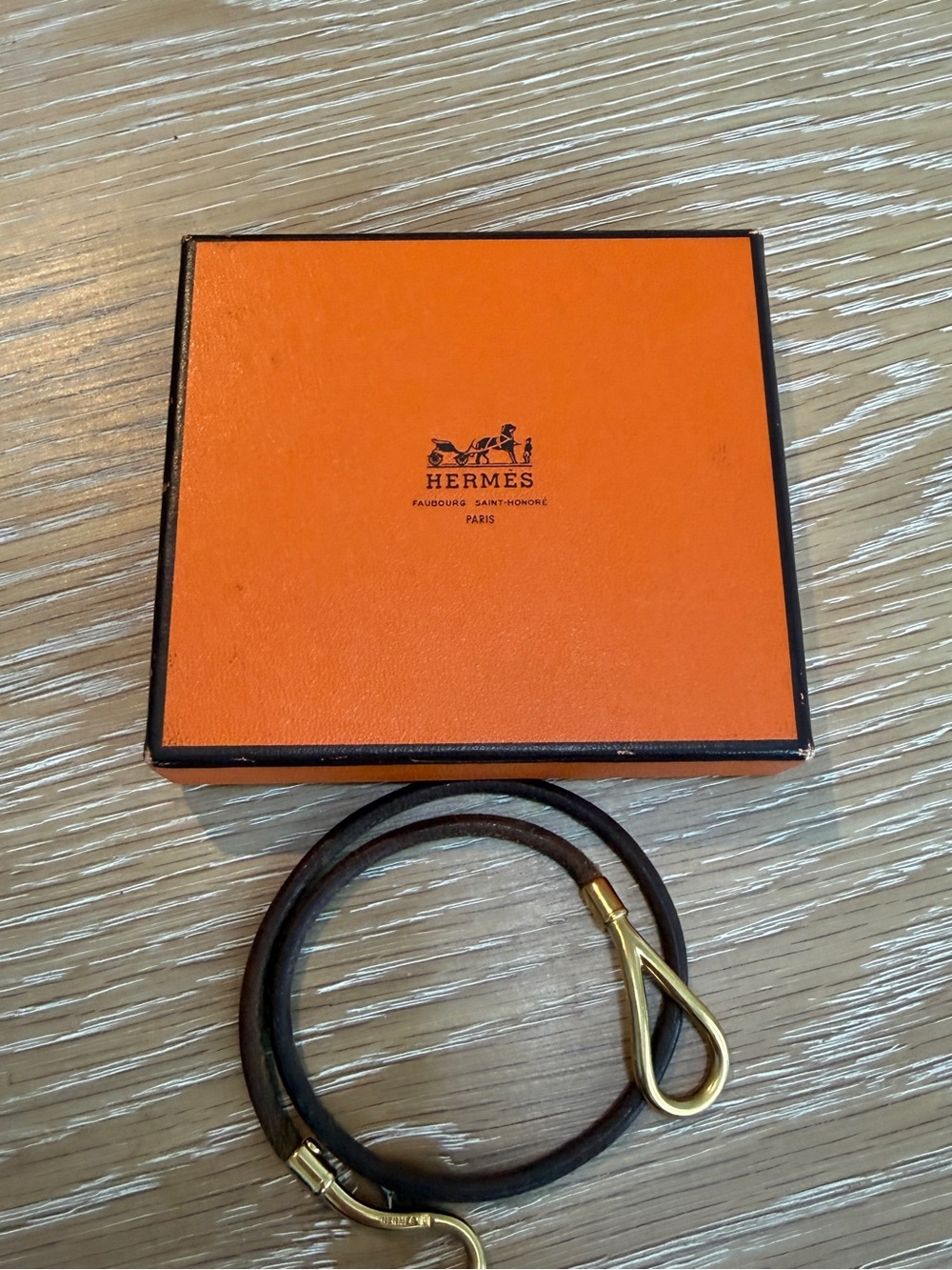 Hermes Brown Leather Double Wrap Key/ Card Holder with Gold Hardware